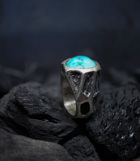 Bague de créateur en argent et turquoise